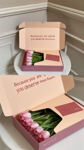 بوكس ورد توليب / Tulip Dynsty White Pink